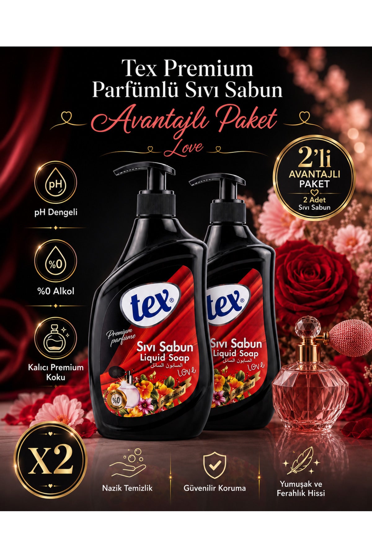 Tex Premium Love Sıvı Sabun 2'li