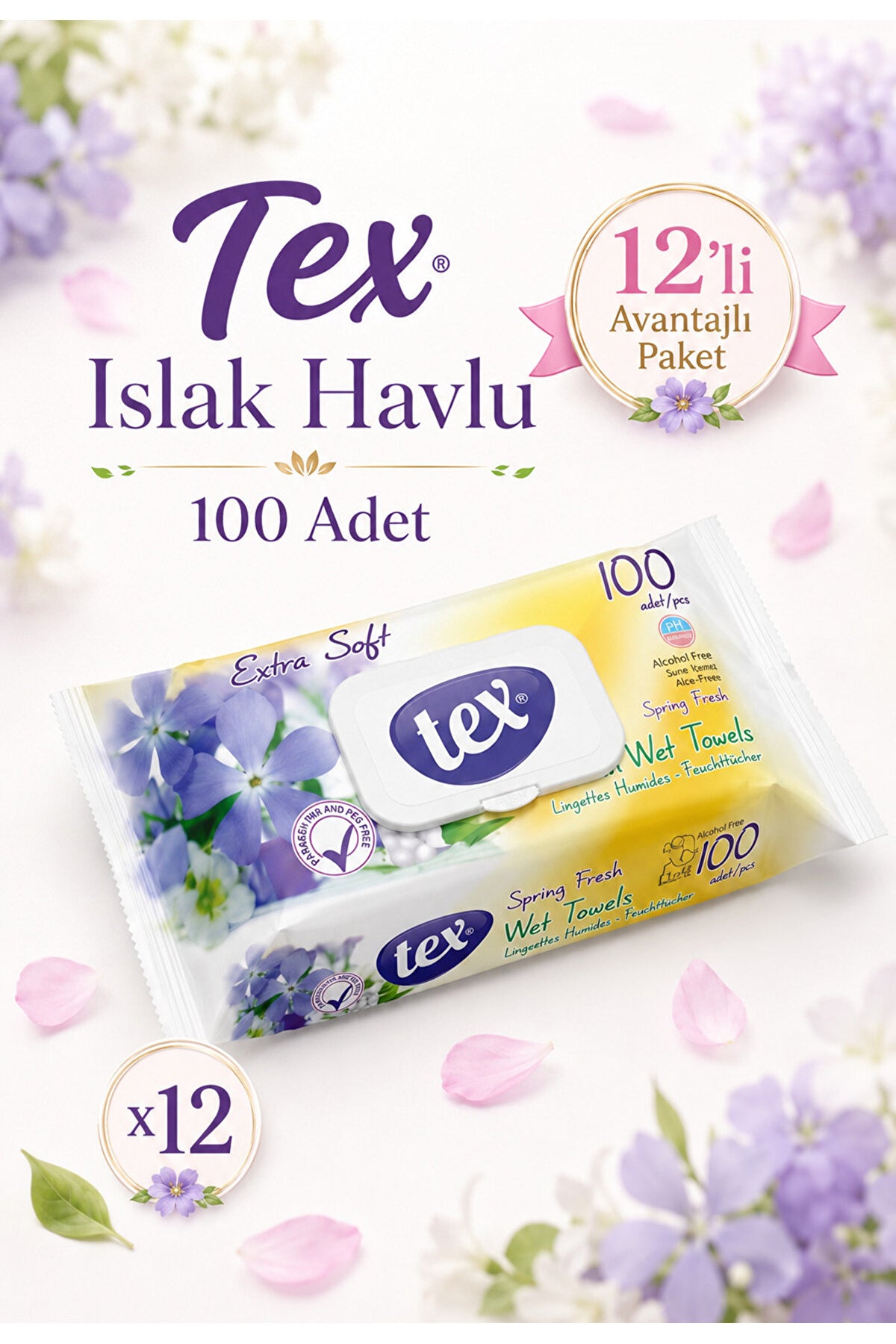 Tex 12'li Islak Mendil Bahar Çiçekleri
